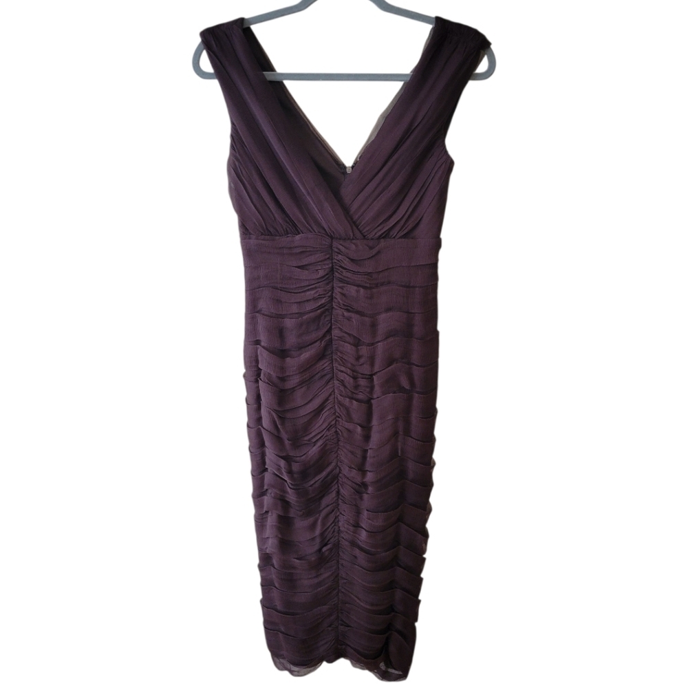 Tadashi Collection Chocolate Brown Silk Pleated Cocktail‎ Dress Size 2